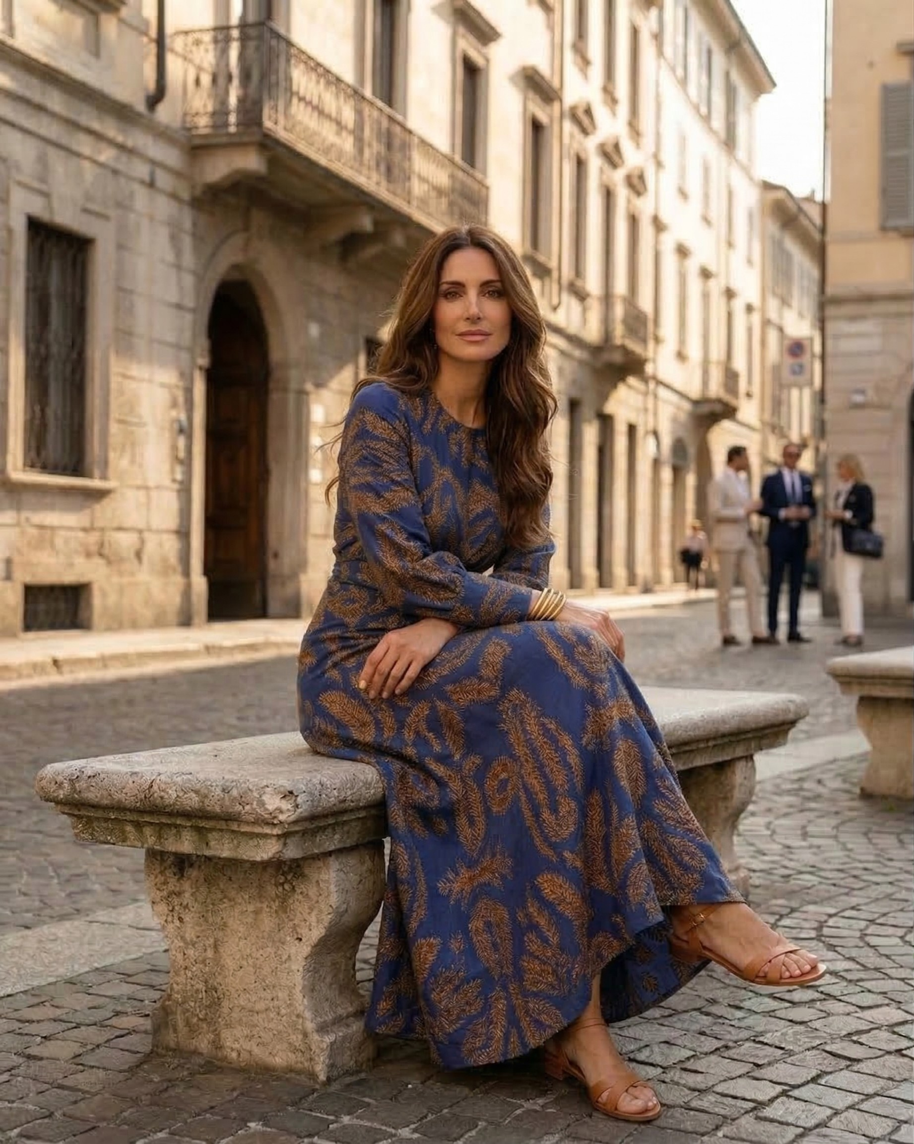 Jolanta™ – Elegancka sukienka midi z wiązaniem w talii i artystycznym nadrukiem