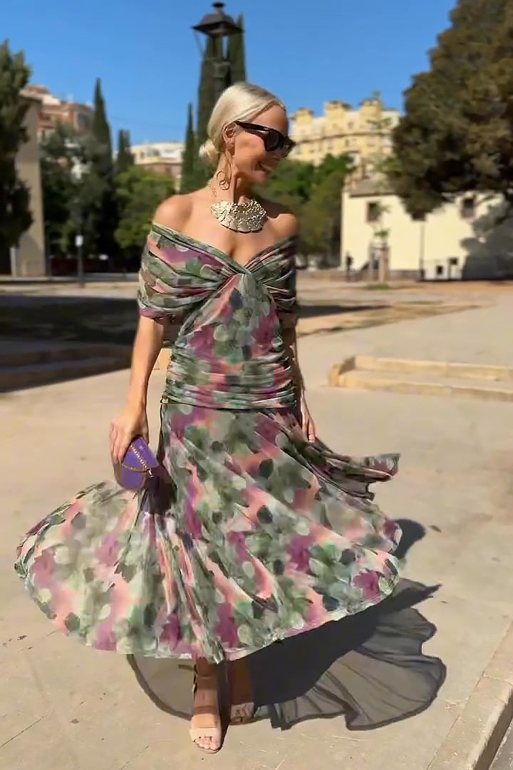 Monika | Sukienka maxi na przyjęcie z eleganckim dekoltem w serek