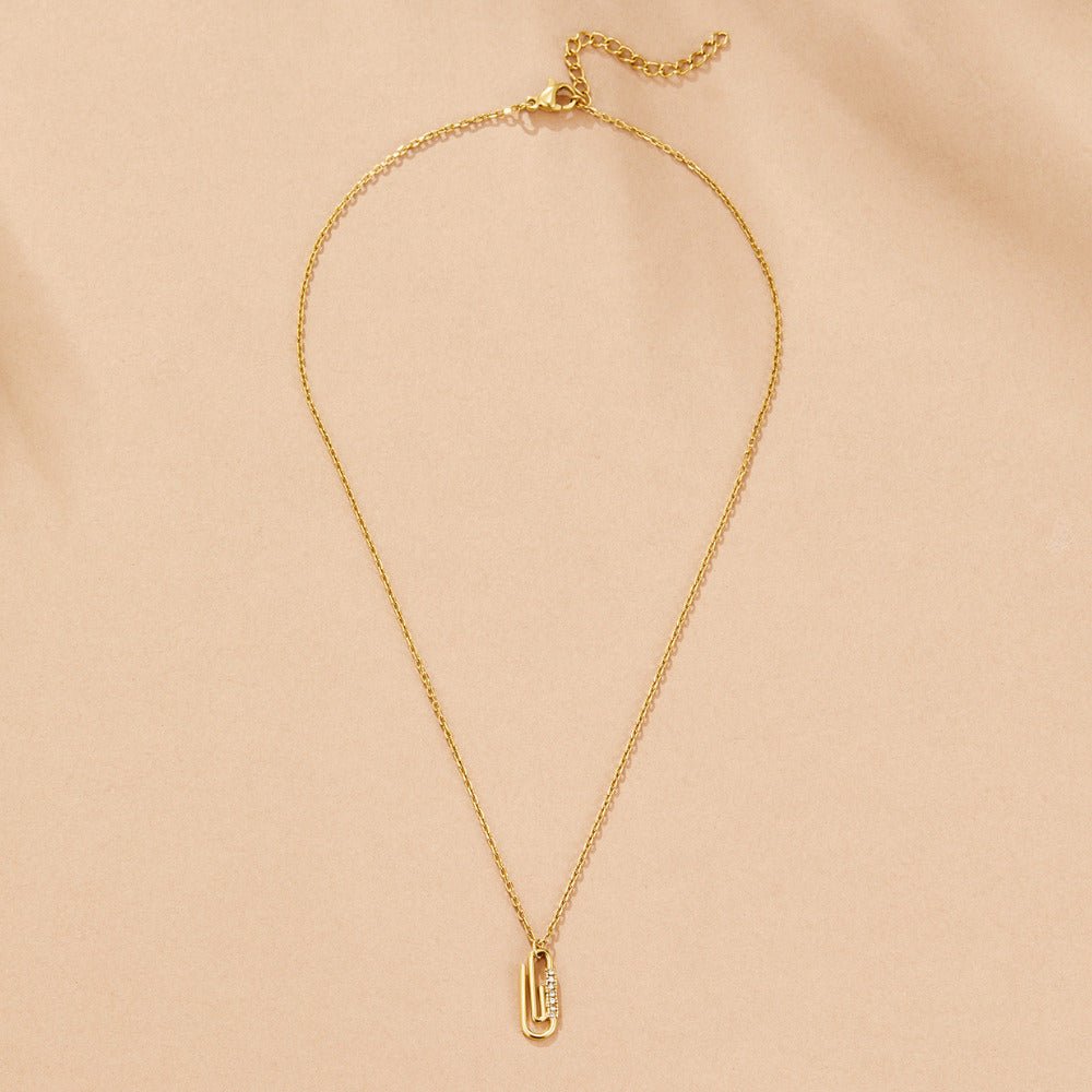 Gold Crystal Paperclip Pendant Necklace